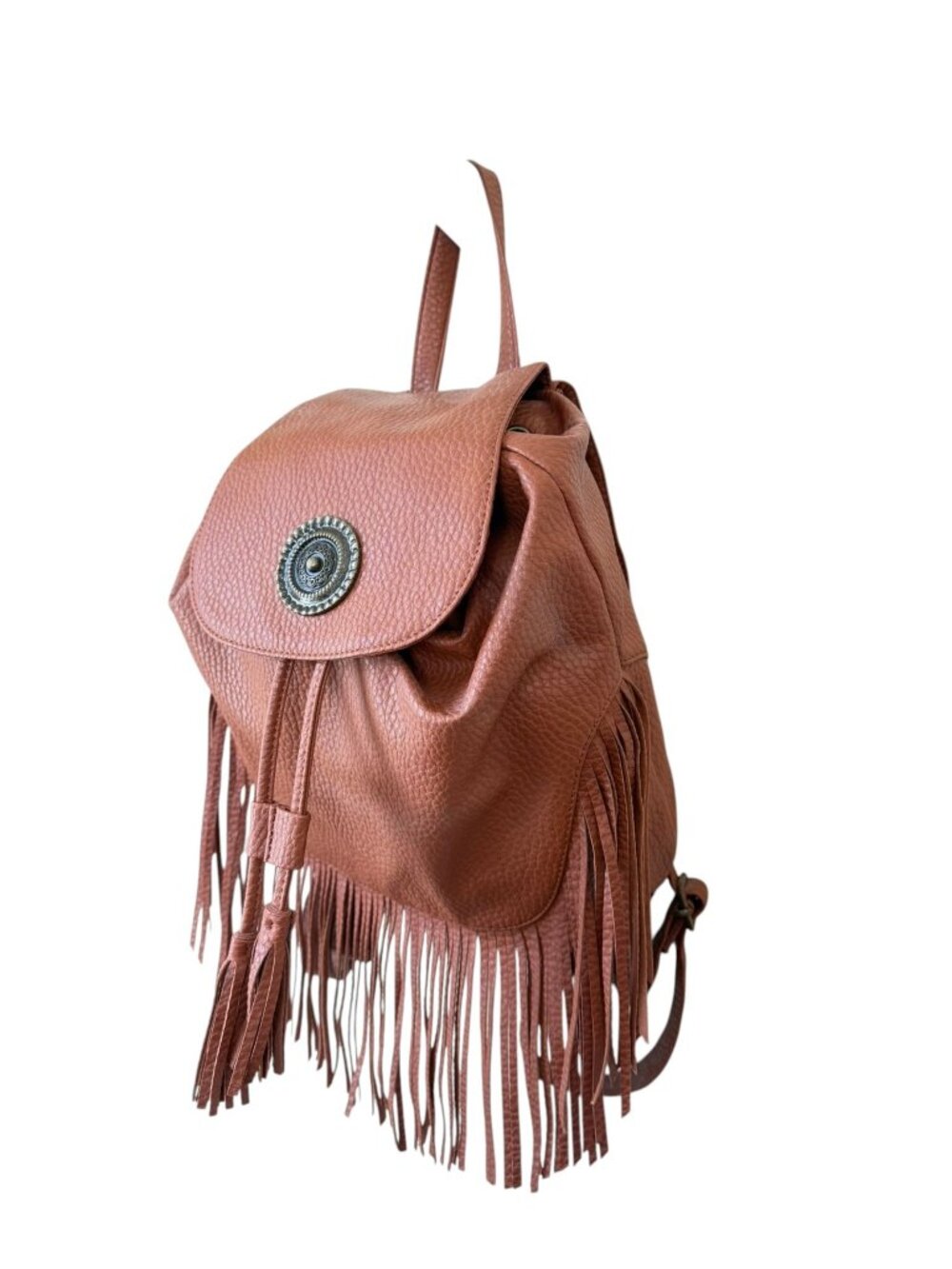 Primark Boho Fringe Mini Backpack Cognac Brown Festival Western Bag - Picture 2 of 8